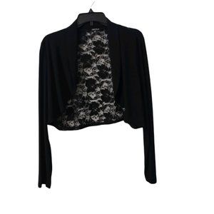 Onyx Nite Women Bolero Sheer Lace Back Long Sleeves Jacket Color: Black Size: XL